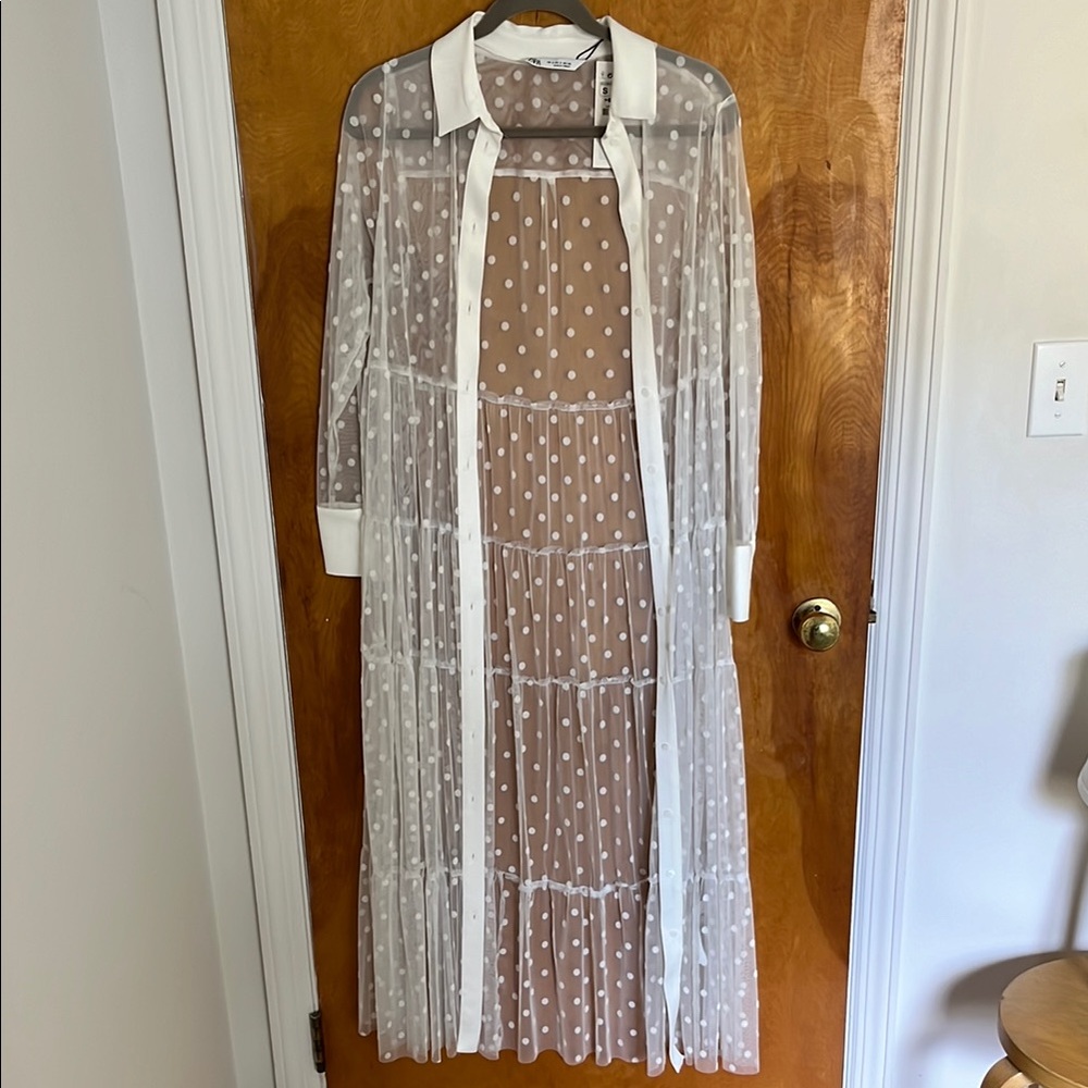 Sheer White Polka Dot Long Dress
